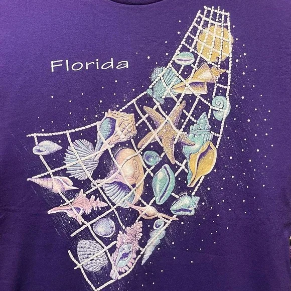 vintage 80s or 90s Florida seashells and net front graphic short sleeve T-shirt - Picture 2 of 6